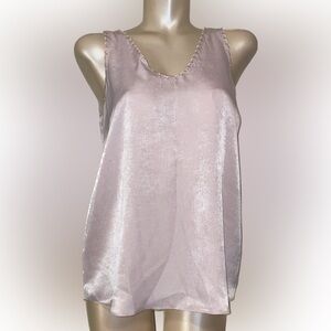 Lauren Conrad womens blouse medium top satin pink vneck tank sleeveless shirt LC